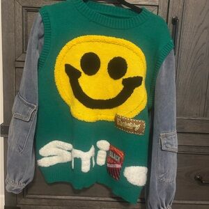 Green Smiley Face Sweater